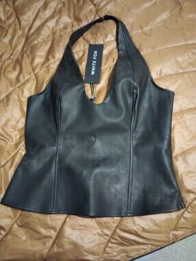 Black Faux Leather Halter Top